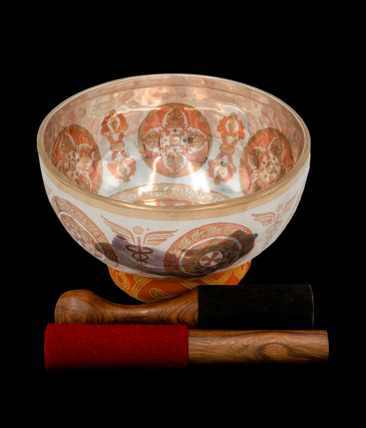 New Silver Etched Medicine Buddha Singing Bowl G3 200Hz 8.25" S16349