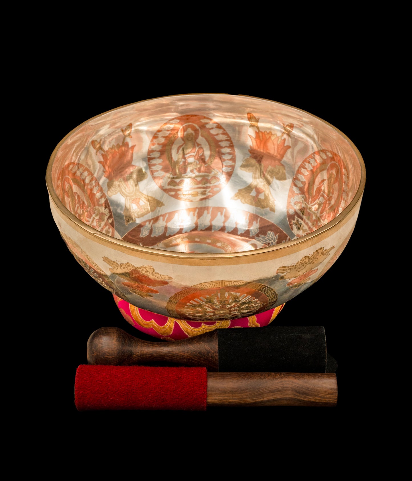 Silver Shakyamuni Buddha Etched Singing Bowl D#3 154Hz 9 1/4" S16352