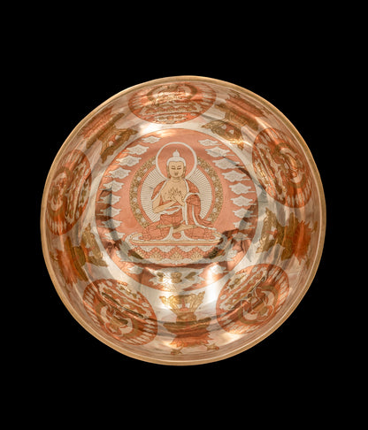 Silver Shakyamuni Buddha Etched Singing Bowl D#3 154Hz 9 1/4" S16352