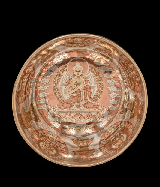 New Silver Etched Buddha Singing Bowl G#3 207Hz (NCP) S16353