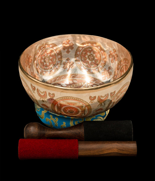 Silver Avalokiteshvara Etched Singing Bowl F#3 180Hz 8" S16354