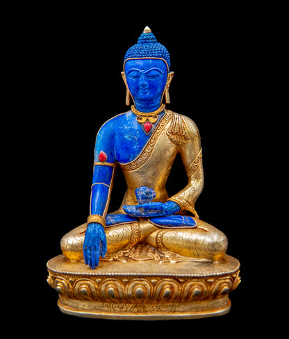 Lapis Lazuli Gold Plated Shakyamuni Buddha Statue - S10002